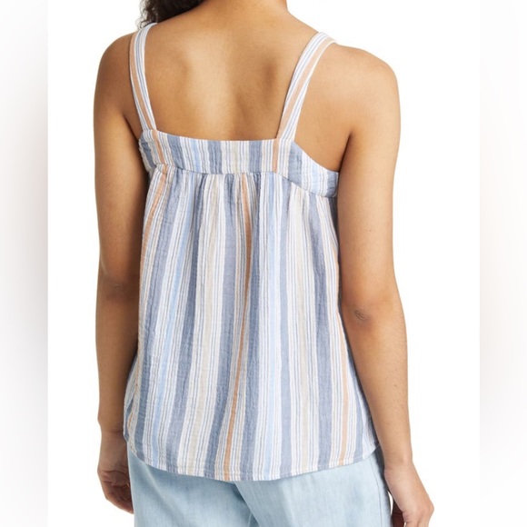 Stripe Gauze Button Front Tank Blue Nordstrom Caslon Coastal Cotton Sleeveless - Picture 2 of 8